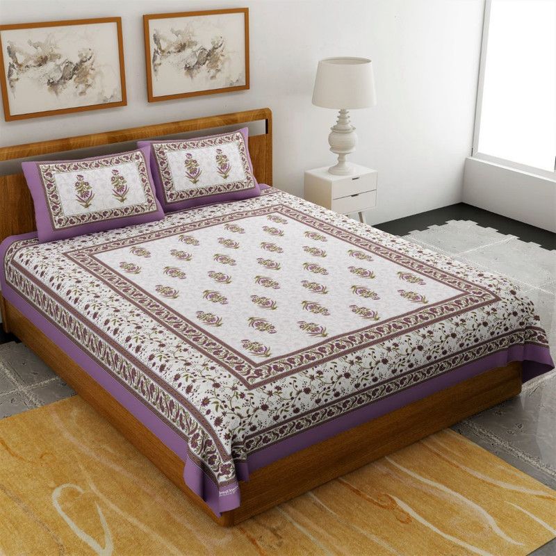 Bombay Spreads 120 TC Cotton Double Printed Flat Bedsheet  (Pack of 1, Purple)