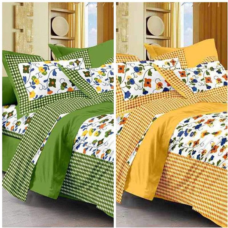 Sohibe 335 TC Cotton Double Printed Flat Bedsheet  (Pack of 2, Multicolor)