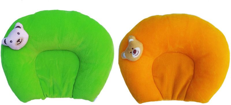 MOM & SON Polyester Fibre Solid Sleeping Pillow Pack of 2  (GREEN&ORANGE)