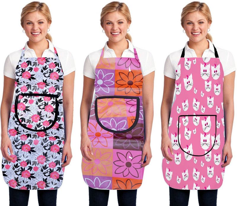 Nylon Chef's Apron - Free Size  (Pink, Orange, White, Pack of 3)