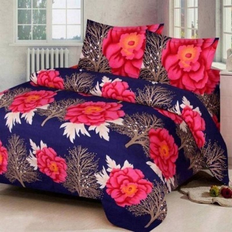 144 TC Microfiber Double Printed Bedsheet  (Pack of 1, Pink)