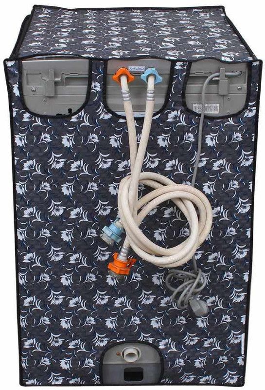 Qitexec Front Loading Washing Machine Cover  (Width: 60 cm, Blue with White flower Design)
