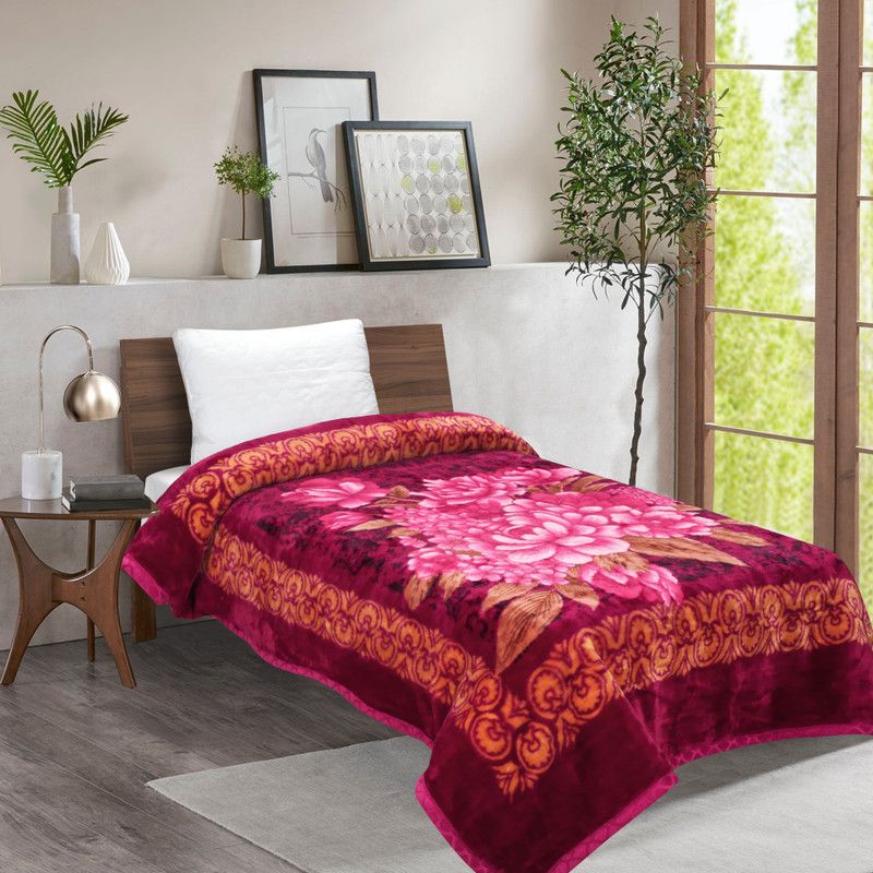 Signature Printed Double Mink Blanket for Heavy Winter  (Polyester, Maroon)