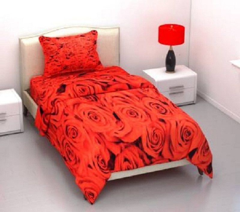 igi 144 TC Polycotton Single 3D Printed Flat Bedsheet  (Pack of 1, Red)