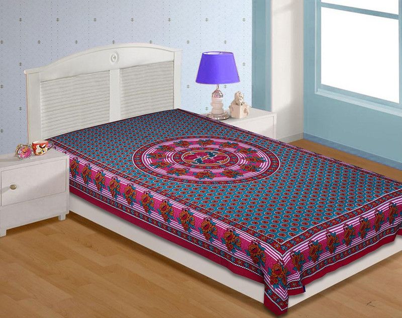 JANIS 200 TC Cotton Single Printed Flat Bedsheet  (Pack of 1, Turquoise)
