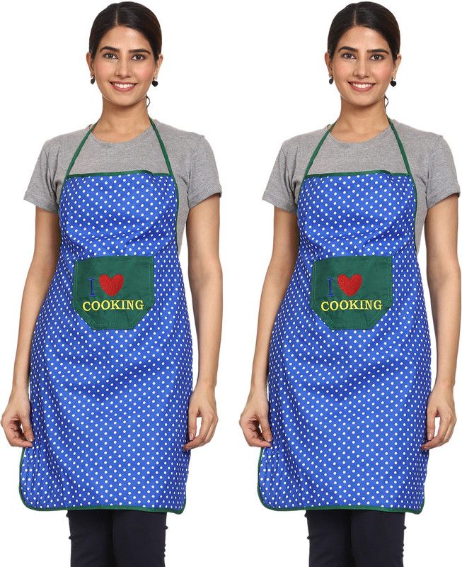 Polyester Chef's Apron - Free Size  (Blue, Pack of 2)