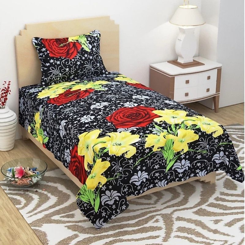 CHEVRON 144 TC Polycotton Single Floral Flat Bedsheet  (Pack of 1, Multicolor)