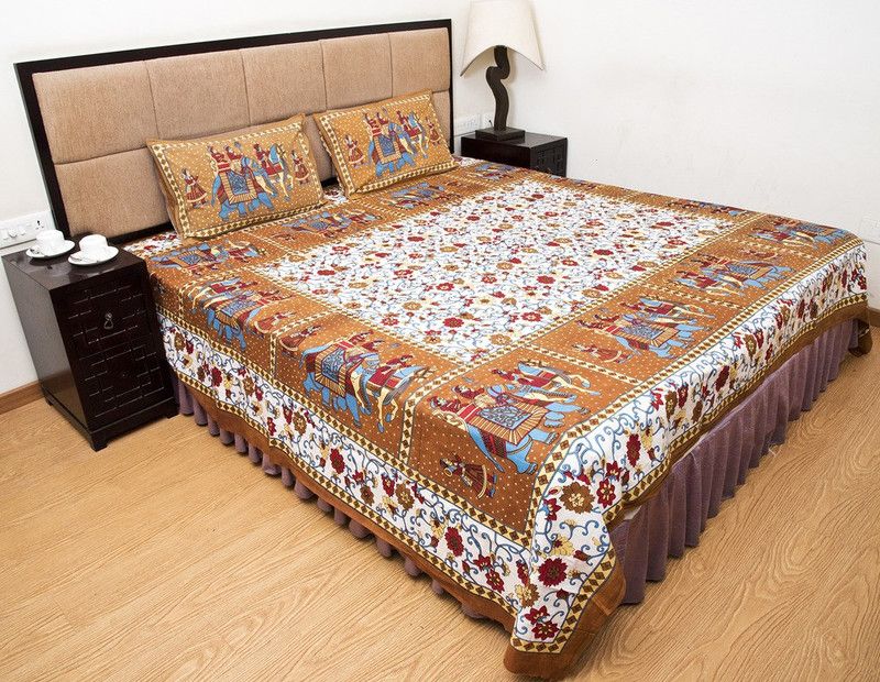 Halowishes 110 TC Cotton Double Printed Flat Bedsheet  (Pack of 1, Multicolor)