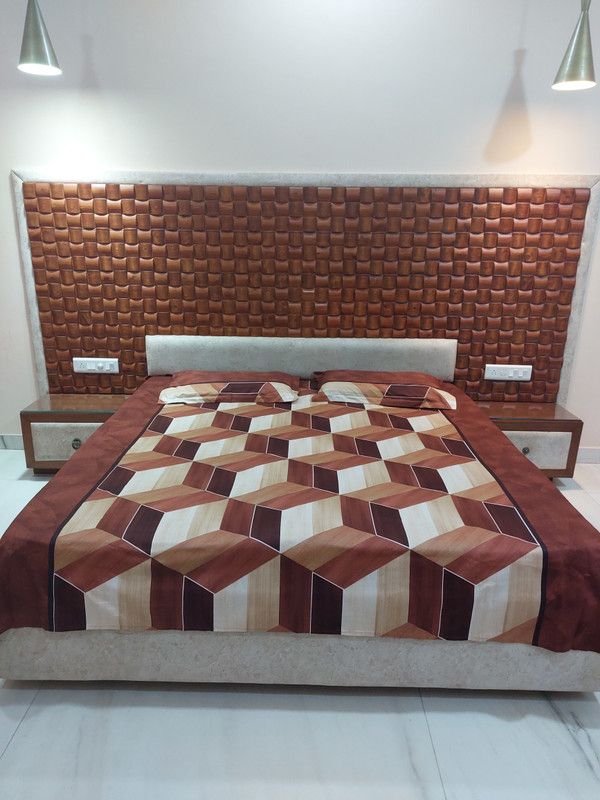 Kabir designs 160 TC Cotton Double Geometric Flat Bedsheet  (Pack of 1, Brown,Beige)