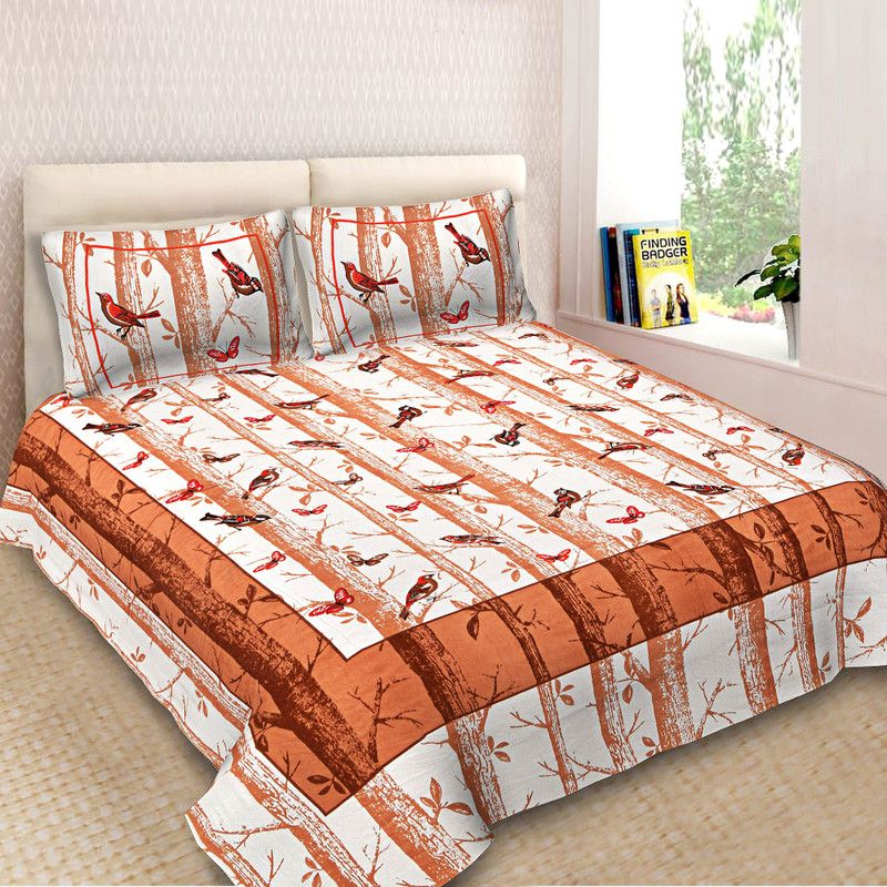 MIVAAN CREATION 250 TC Cotton Double Printed Flat Bedsheet  (Pack of 3, Brown)