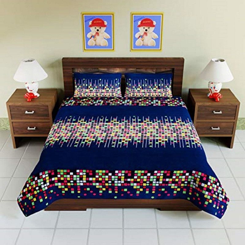 Recstiria Fab 144 TC Microfiber Double 3D Printed Flat Bedsheet  (Pack of 1, Blue)