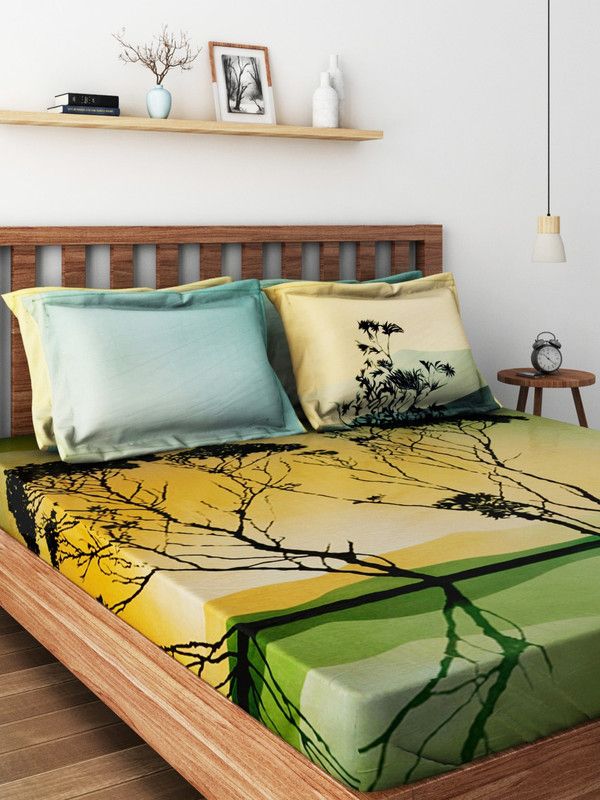 Raymond 210 TC Cotton Double Abstract Flat Bedsheet  (Pack of 1, Yellow)