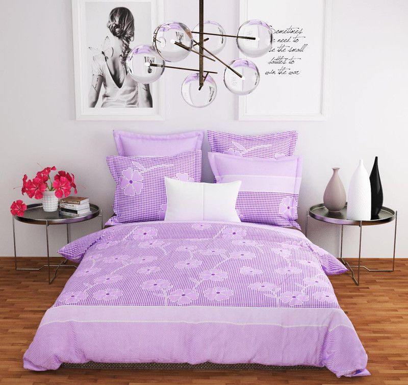 Decormite 144 TC Polycotton Double Floral Flat Bedsheet  (Pack of 1, Purple)