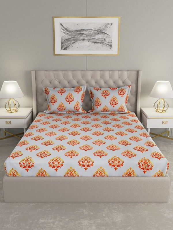 Raymond Home 0 TC Microfiber Double Floral Flat Bedsheet  (Pack of 1, White)