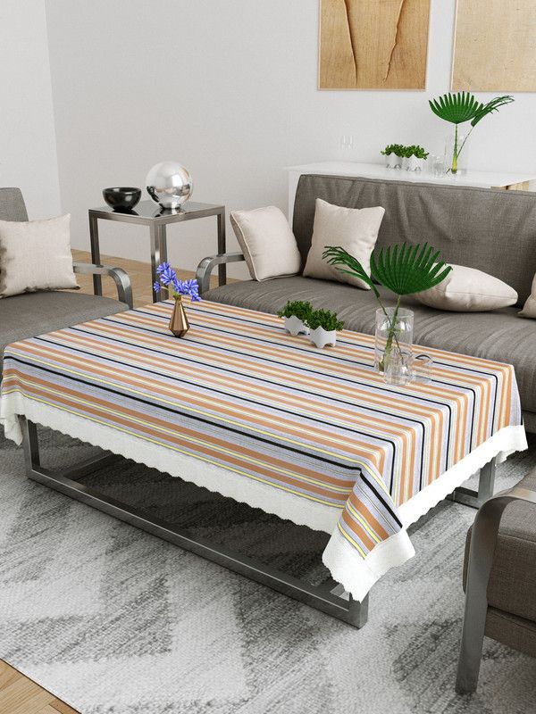 Dream Weaverz Striped 4 Seater Table Cover  (Grey, PVC)