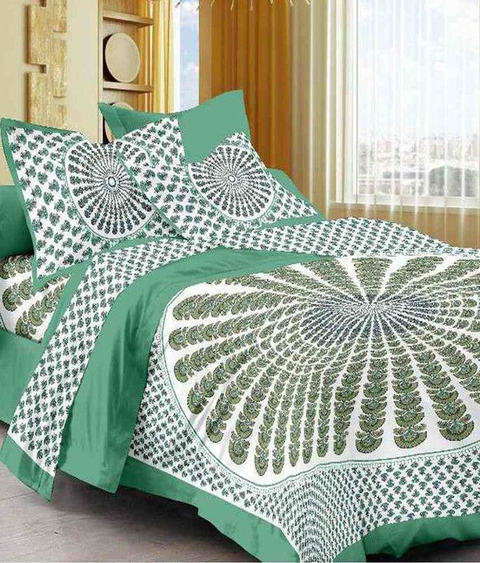Crafts Bazzar 144 TC Cotton Double Printed Flat Bedsheet  (Pack of 1, Green)