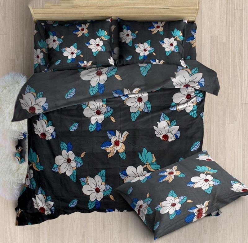 decor comfy 250 TC Cotton Double Floral Flat Bedsheet  (Pack of 1, Grey)