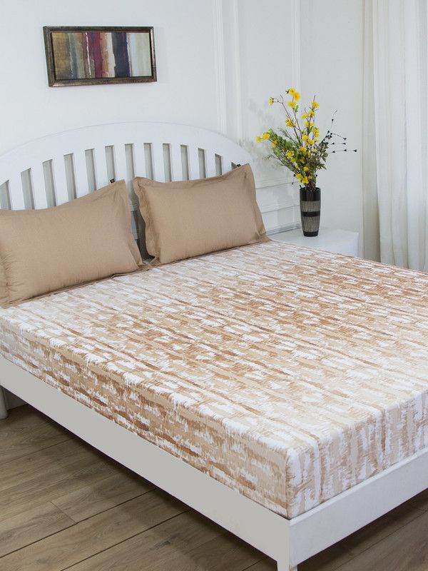 GMF 144 TC Cotton King Abstract Flat Bedsheet  (Pack of 1, Brown)