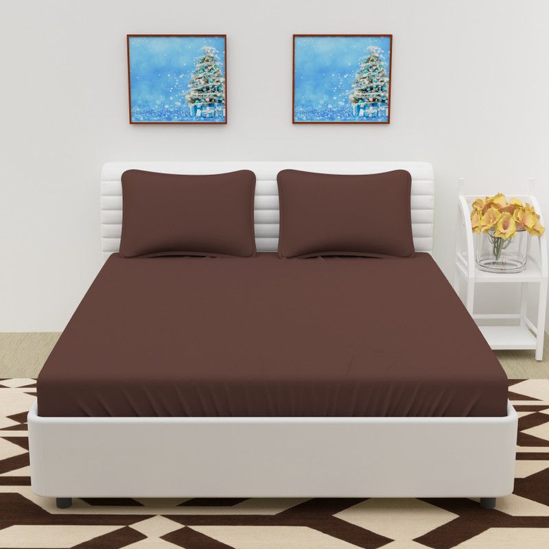 SoleSky 144 TC Microfiber Double Solid Flat Bedsheet  (Pack of 1, Brown)