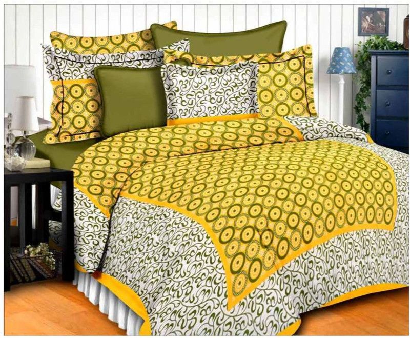 Rangun 120 TC Cotton Double Printed Flat Bedsheet  (Pack of 3, Yellow)