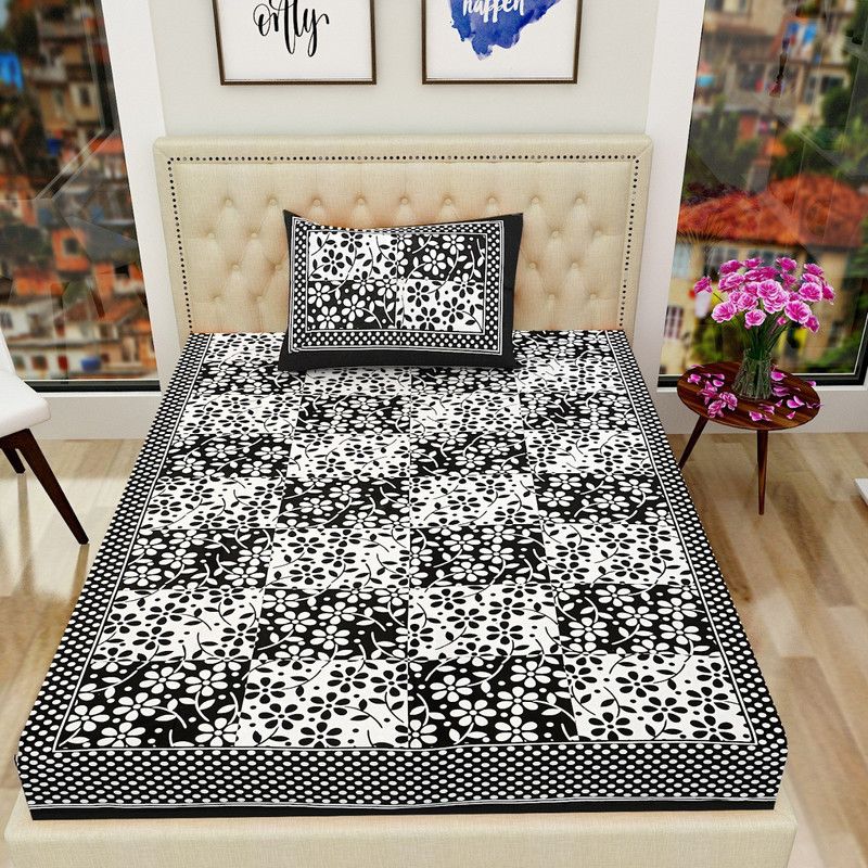 GN INDUSTRIES 180 TC Cotton Single Jaipuri Prints Flat Bedsheet  (Pack of 1, White)