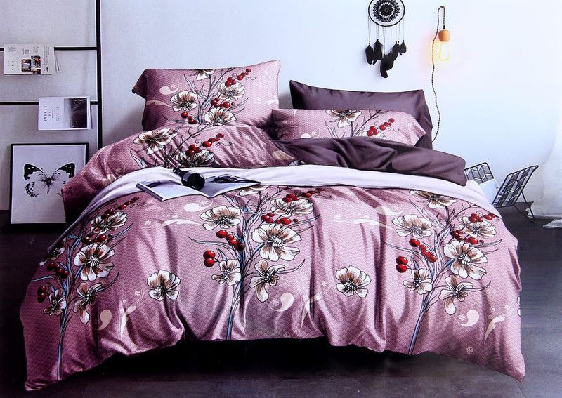 Trendy Threads 300 TC Cotton Double Printed Flat Bedsheet  (Pack of 1, Peach)