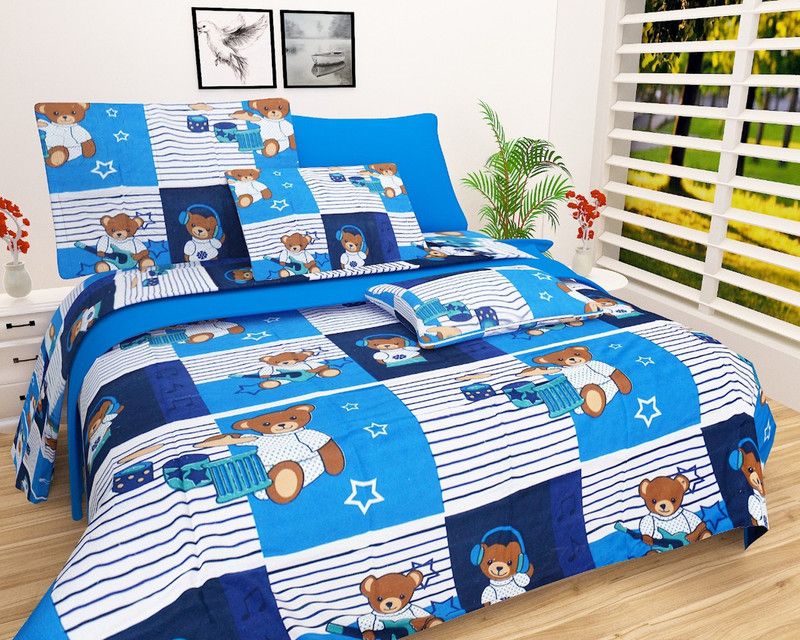 Heny Home 144 TC Polycotton Double Printed Flat Bedsheet  (Pack of 1, HHG3D881)