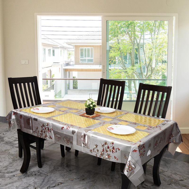 3T Ventures Floral 6 Seater Table Cover  (Grey, PVC)