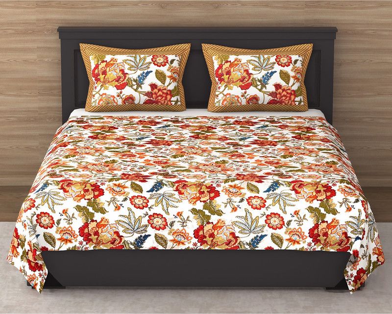 Flipkart SmartBuy 144 TC Cotton King Floral Flat Bedsheet  (Pack of 1, Multicolor10)
