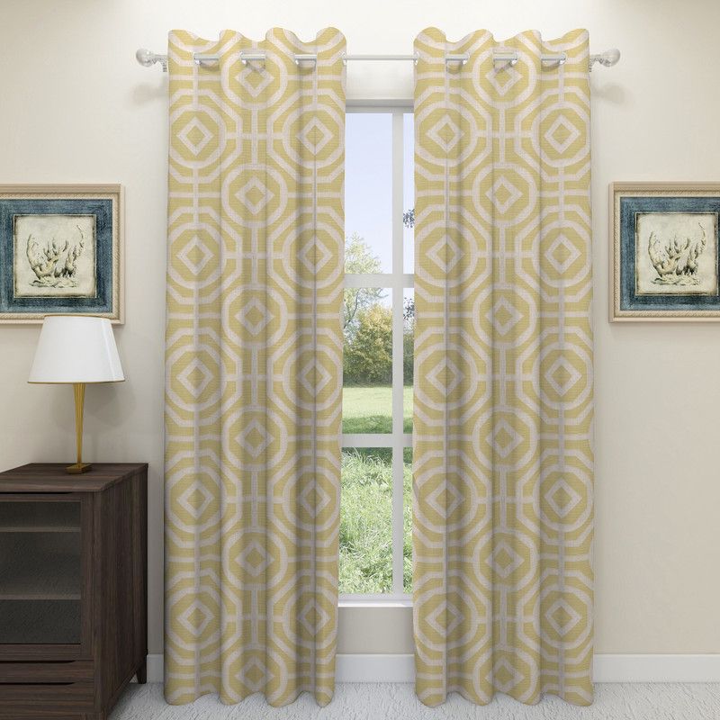 Floating Walls Furnishings 275 cm (9 ft) Polyester, Jacquard Blackout Long Door Curtain (Pack Of 2)  (Geometric, Yellow)