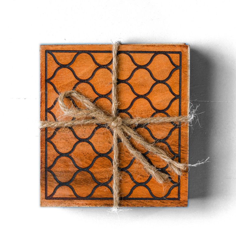 Miglani Square Reversible Wood Coaster Set  (Pack of 4)