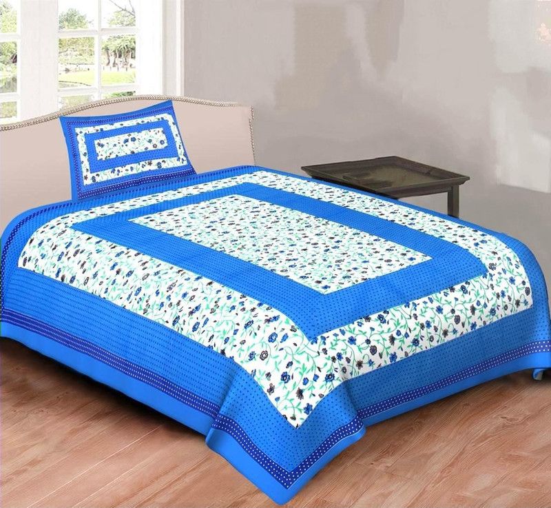 DHAKAD 180 TC Cotton Single Jaipuri Prints Flat Bedsheet  (Pack of 1, Multicolor)