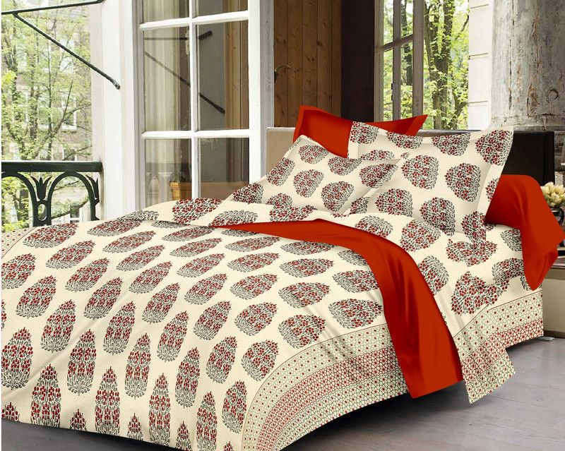 Yashvi Creations 150 TC Cotton Double Printed Flat Bedsheet  (Pack of 1, Red)