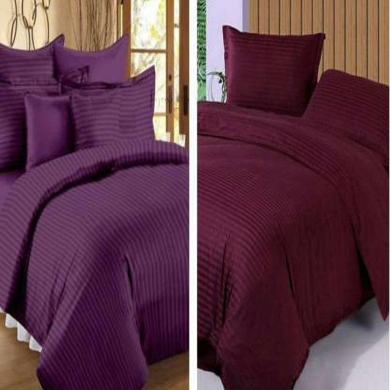 RAASO 350 TC Polycotton Double Striped Flat Bedsheet  (Pack of 2, Purple & Maroon)