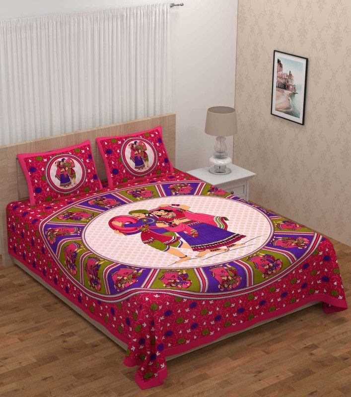 SHOPUP 160 TC Cotton Queen Printed Flat Bedsheet  (Pack of 1, Multicolor)
