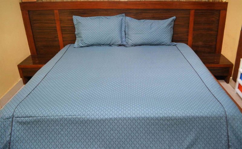 Rhome 350 TC Cotton Double Printed Flat Bedsheet  (Pack of 1, Blue)