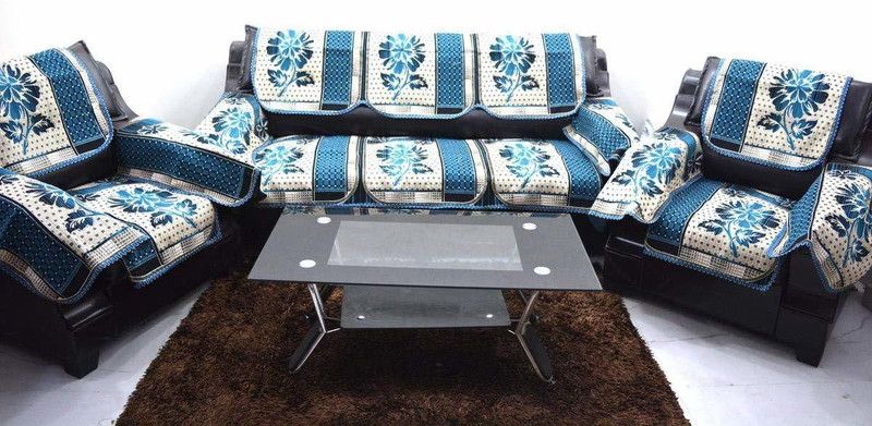 KINGLY Chenille Floral Sofa Cover  (Aqua Pack of 12)