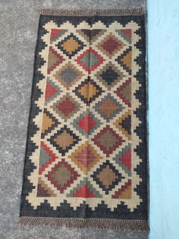 jute wool rug Multicolor Wool, Jute Dhurrie  (90 cm, X 150 cm, Rectangle)