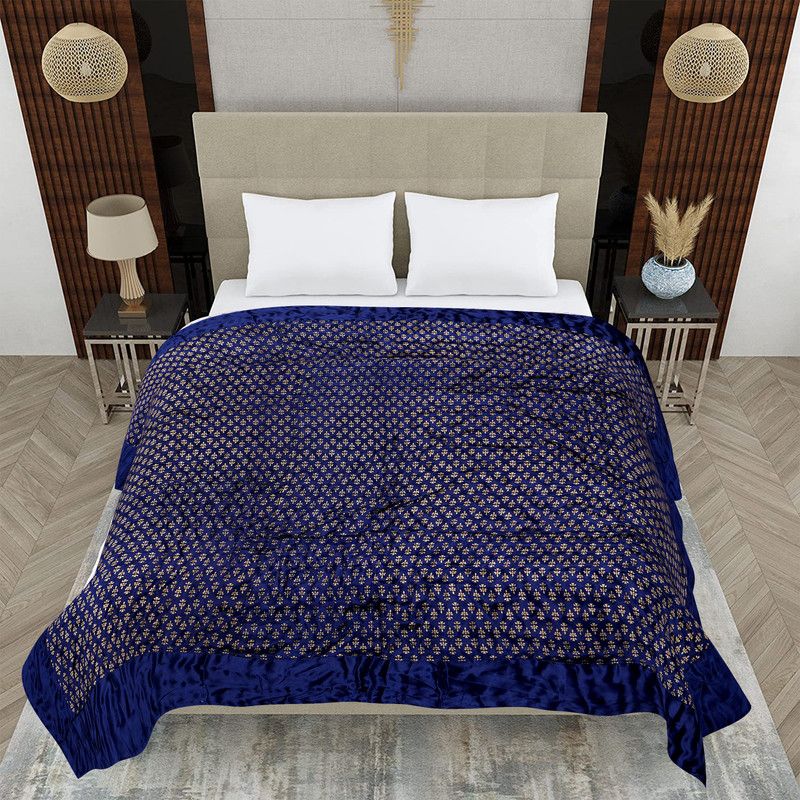 true valua Printed Single Quilt for Heavy Winter  (Satin, Blue)