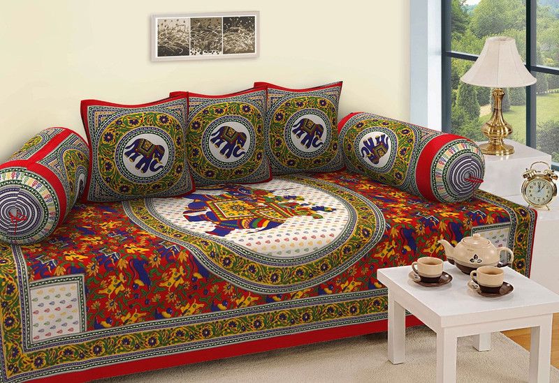 Nanki's Cotton Animal Diwan Set  (Maroon)