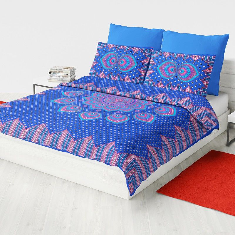 Sadashiva 154 TC Cotton Double Floral Flat Bedsheet  (Pack of 1, Blue)
