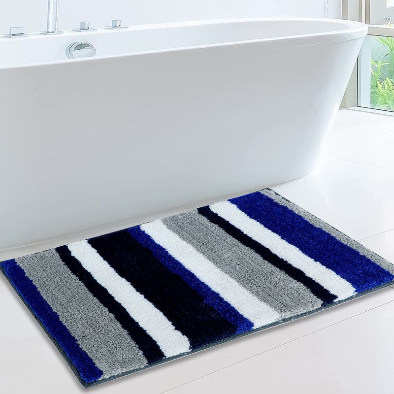 HARISONSLIVING Microfiber Bathroom Mat  (Blue Stripe, Large)