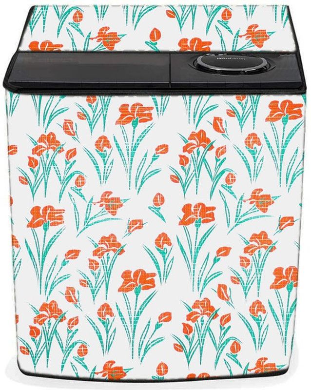 SAVEIT Semi-Automatic Washing Machine Cover  (Width: 63 cm, Green, Orange)