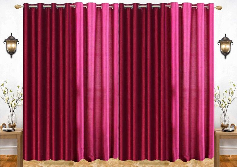 India Furnish 274 cm (9 ft) Polyester Semi Transparent Long Door Curtain (Pack Of 4)  (Plain, Maroon & Dark Pink)