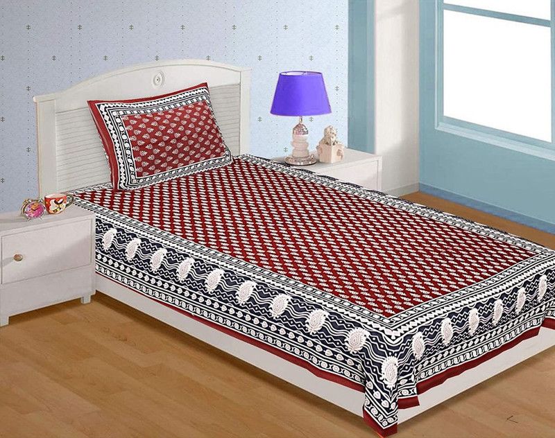 shorya textile 144 TC Cotton Single Printed Flat Bedsheet  (Pack of 1, Red)