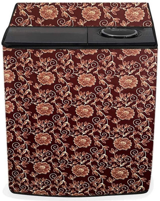 SAVEIT Semi-Automatic Washing Machine Cover  (Width: 63 cm, Maroon, Golden)