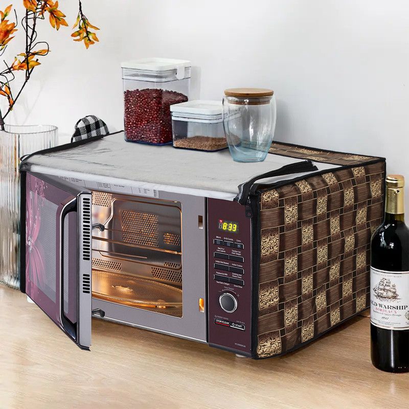 Glassiano Microwave Oven Cover  (Width: 46.99 cm, Gold, Brown)