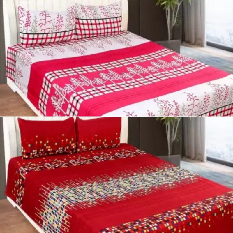 180 TC Cotton Double King Bedsheet  (Pack of 2, Multicolor)