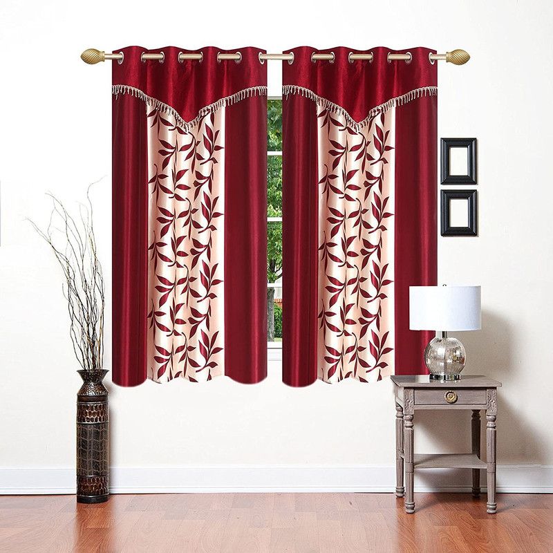 TWIZOR 153 cm (5 ft) Polyester Room Darkening Window Curtain (Pack Of 2)  (Printed, Red)