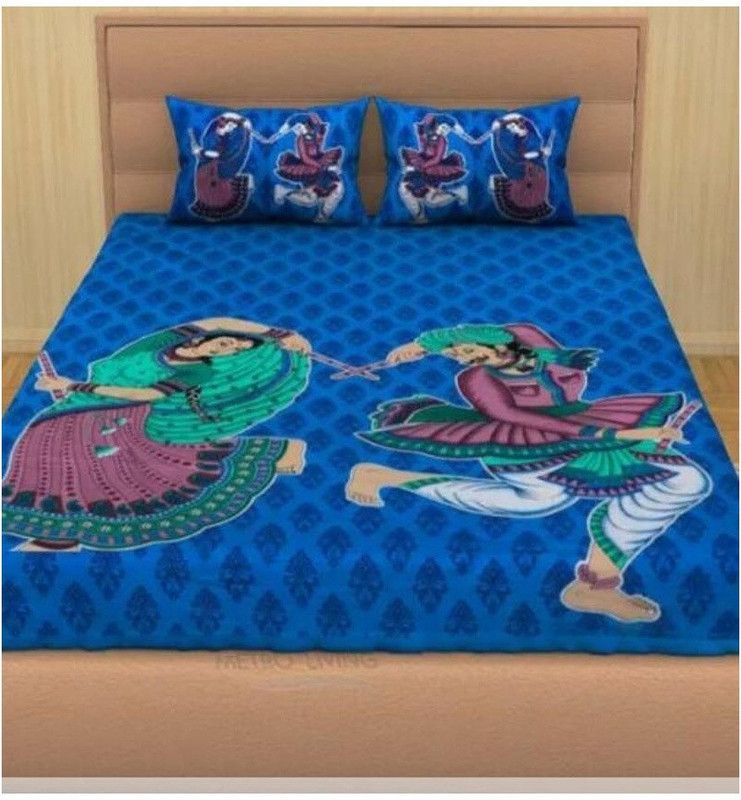 ShoppingBazzaar 160 TC Cotton Double Jaipuri Prints Flat Bedsheet  (Pack of 1, Blue)